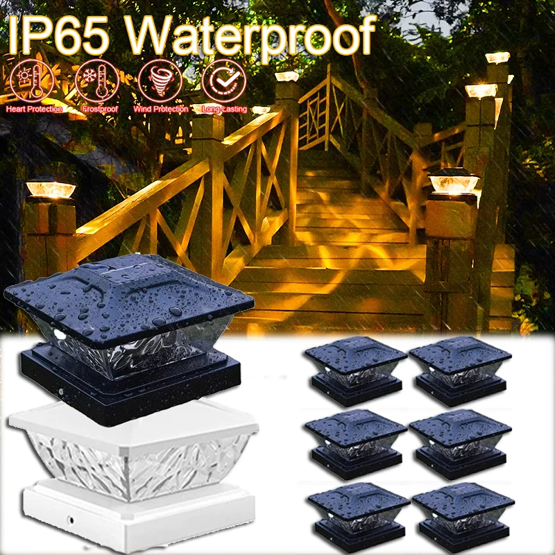 solar powered led square fence light branco quente lampada iluminacao exterior pilar impermeavel ip65 jardim novo 2024 01