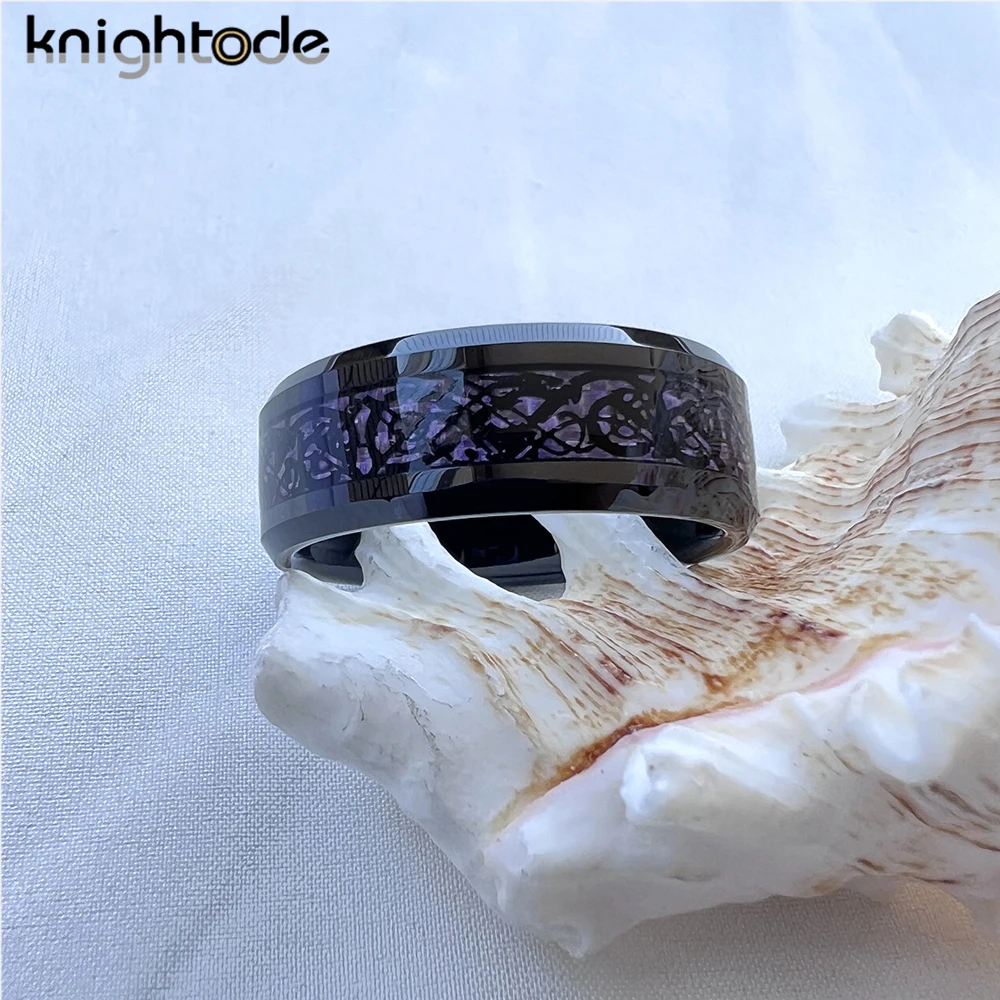 8mm Celtics Loong Inlay Fashion Tungsten Carbide Ring Men's Jewelry