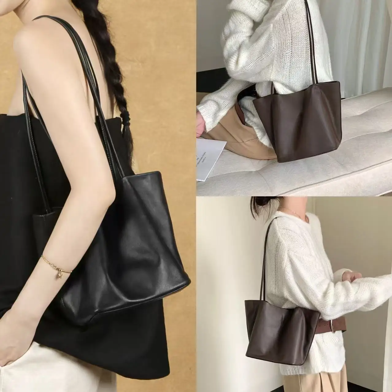 

Новинка 2025, мягкая кожаная сумка-тоут из натуральной овчины, сумка-ведро для ленивых подмышек, повседневная простая сумка для ex