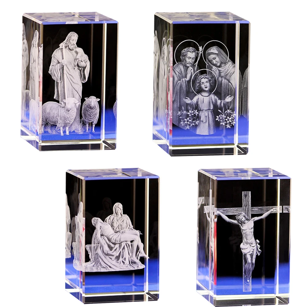 3D God Jesus Crystal Statue Tabletop Good Luck Crystal Glass Cube Souvenirs / Son of God Sculpture Savior Figurines for Wealth