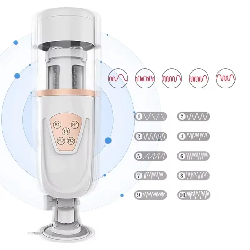 Automatic Men Masturbator Piston Telescopic Masturbation Cup 10 Frequency 5 Speed Modes Male Adult Sex Toys with Adjustable Base