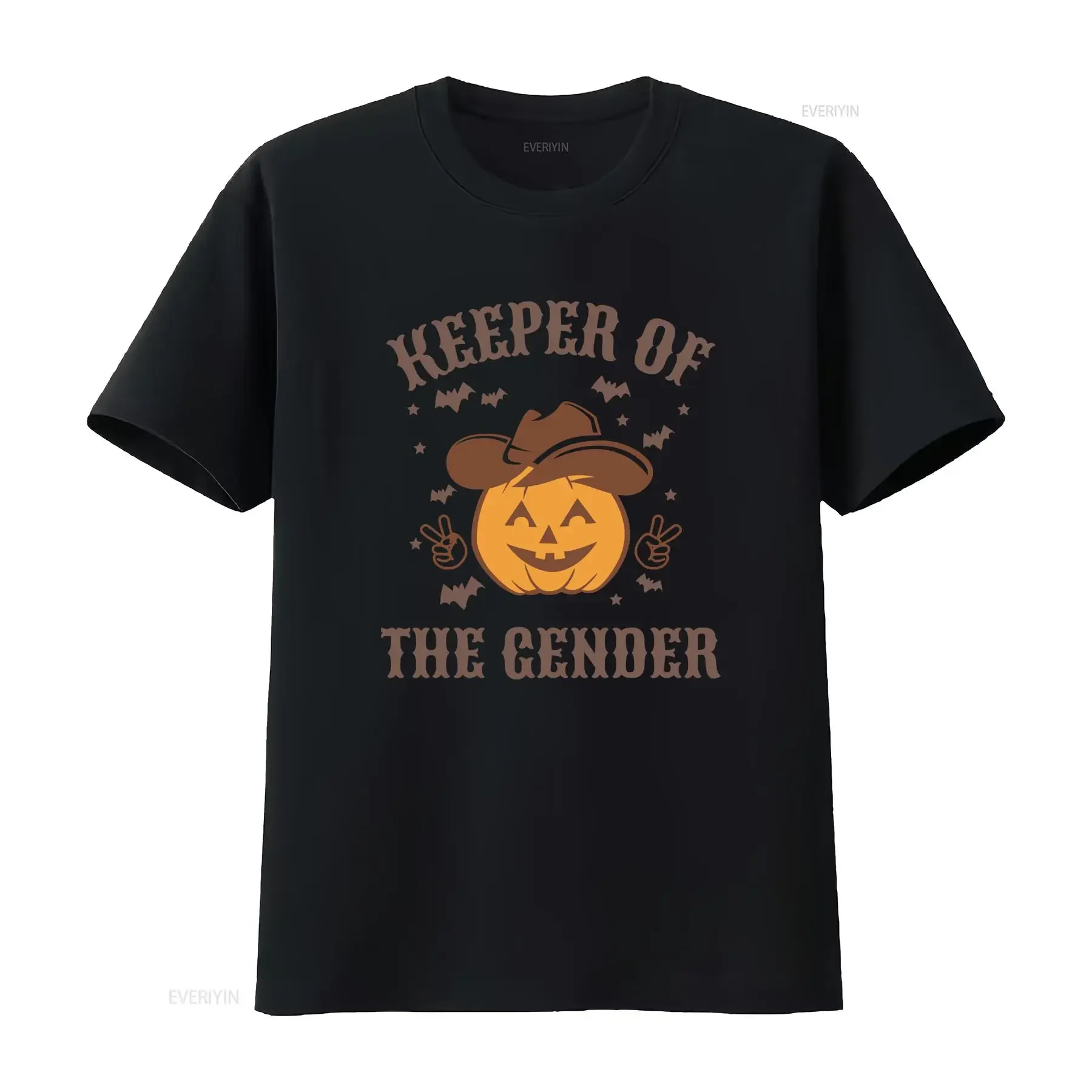 Funny Retro Halloween Keeper Of The Gender Cowboy Pumpkin Bat Print Casual Streetwear T Shirt vintage Washed Comfortable