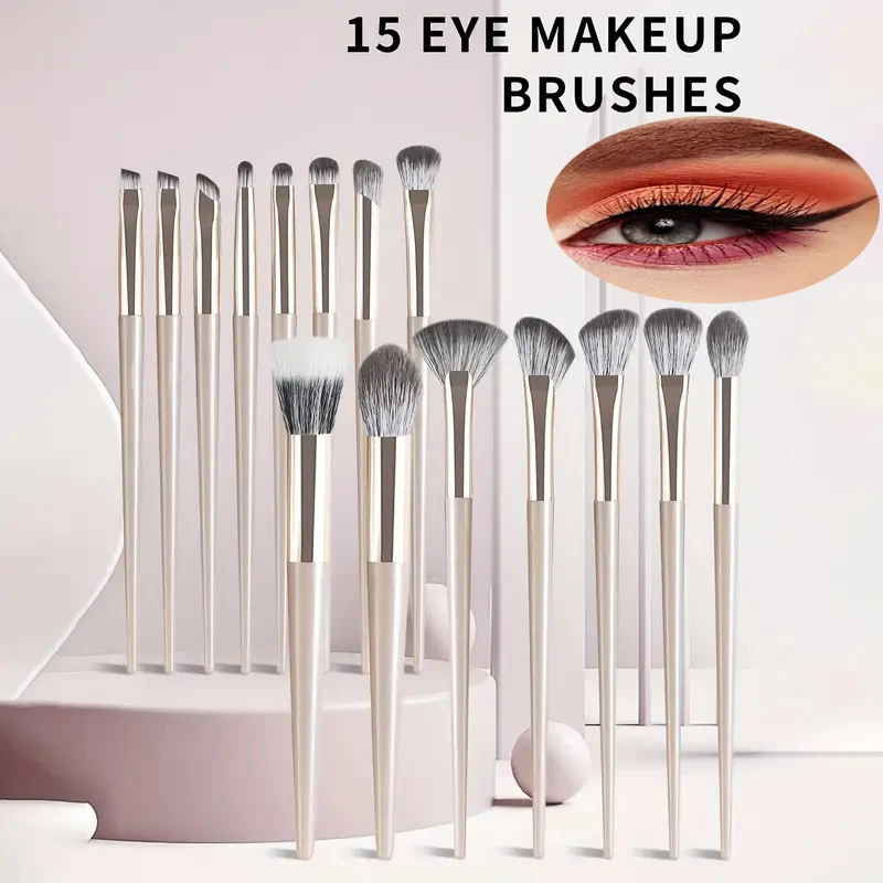 15pcs Makeup Brushes Set Soft Synthetic Eye Makeup Brush Set Blending Eyeshadow Eyeliner Crease Eyebrow Brightening Eye Brush