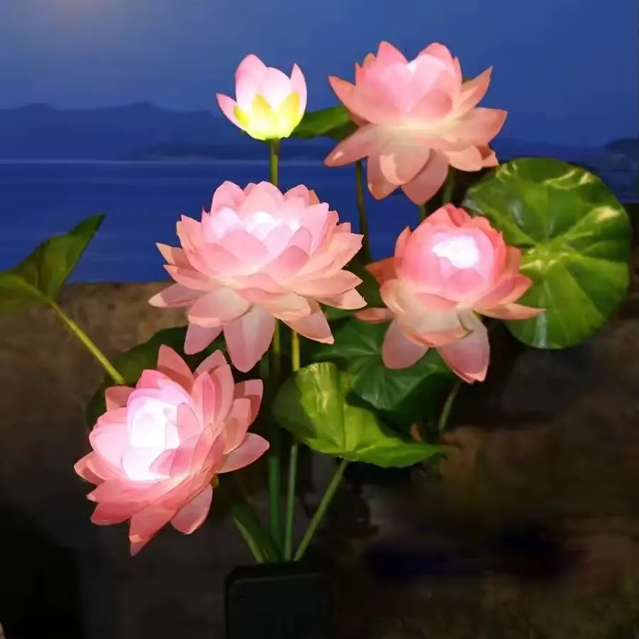 3 Heads Solar LED Lotus Ground Lamp Waterproof Outdoor Lawn Decor Camping Wedding Birthday Party Nice Warm Festive Light