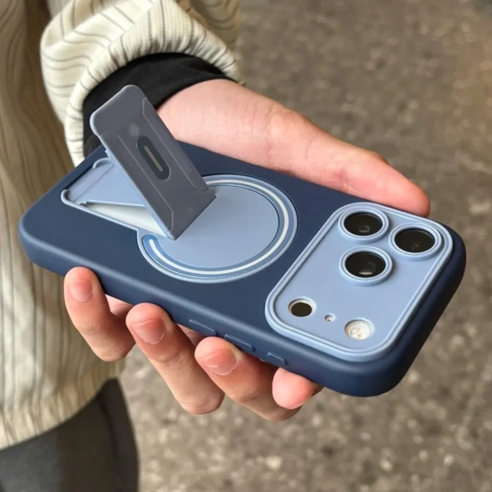 Flip Kickstand Shockproof Bumper Armor Matte Case for iPhone 17 16 14 15 Plus 13 12 Pro Max For Magsafe Wireless Charge Cover
