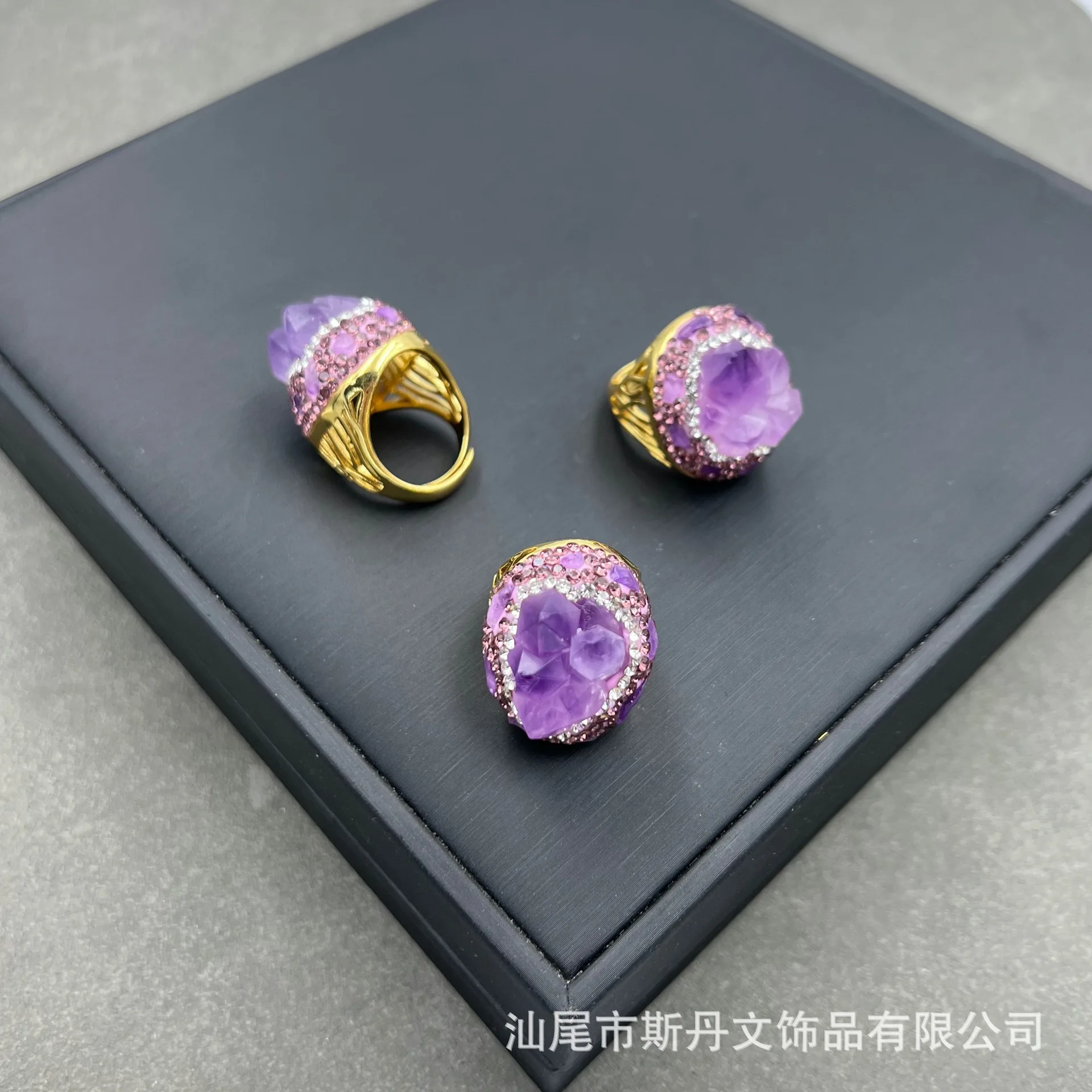 

Natural raw ore amethyst flower gemstone Uruguay amethyst ring European and American personalized supply wholesale ring