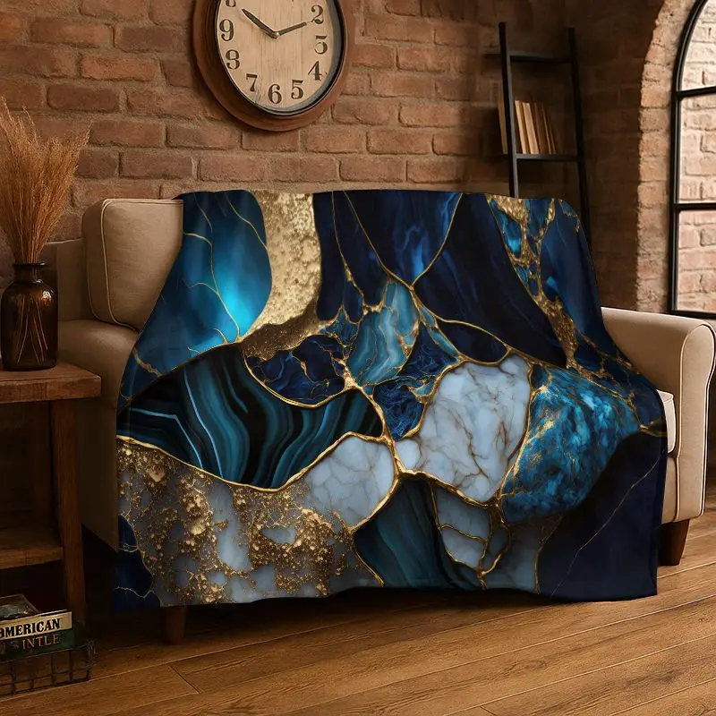 Luxurious Marble Nordic Art Colorful Stones Flannel Blanket Soft Throw Blanket for Bedroom Living Room Bed Travel Camping Picnic