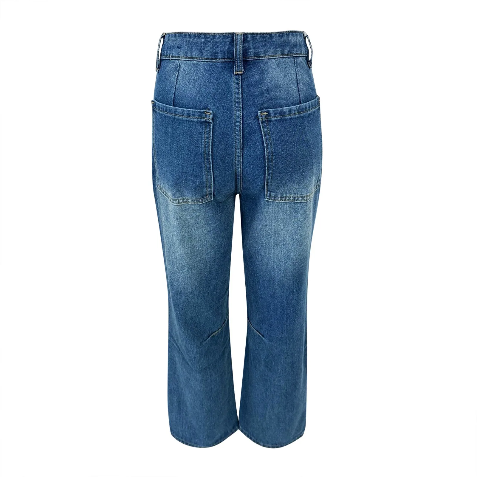 بنطال جينز نسائي كلاسيكي Y2k فضفاض عالي الخصر وواسع الساق من قماش الدنيم مع جيوب متعددة ملابس الشارع