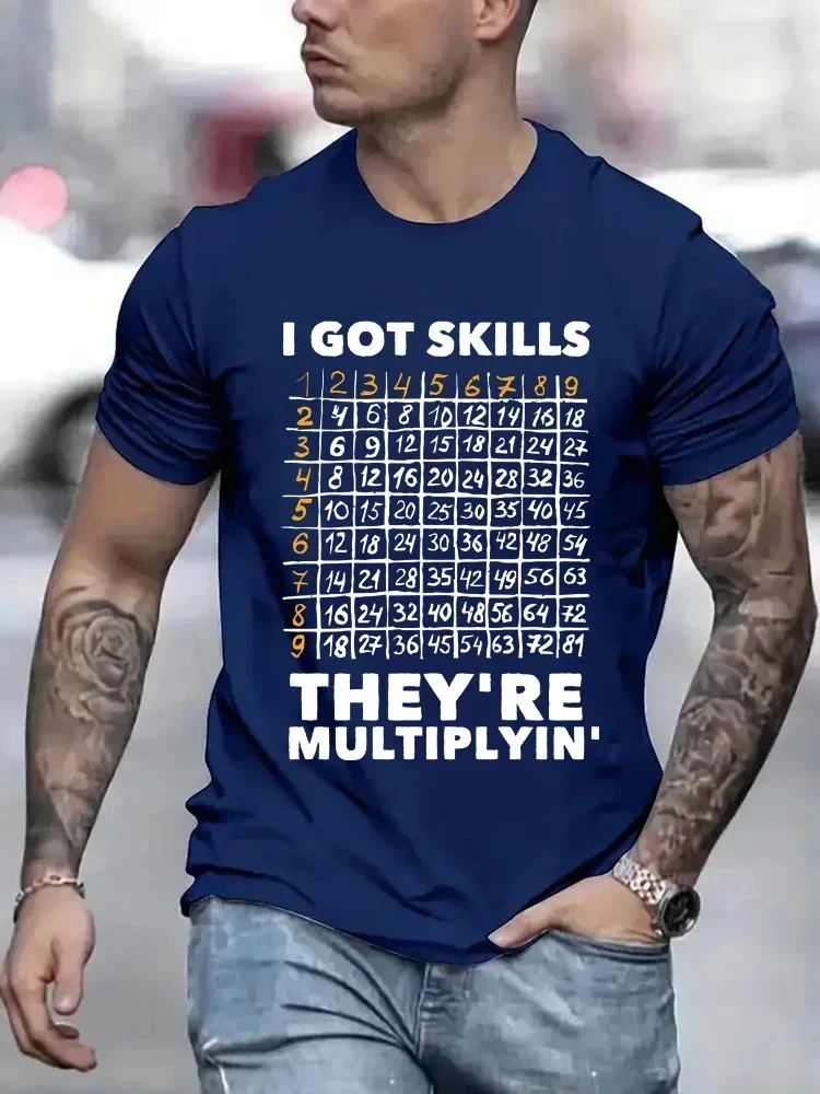 Men's Tops Shirts oversized cotton Math Got Skills Multiplying T Shirt for Men New Tops & Tees Oversized Male Mathematics Print