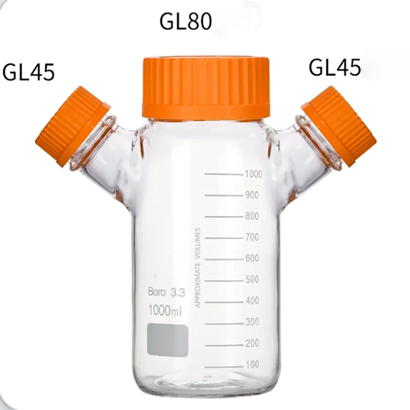 GL80 three-port mobile phase liquid bottle blue cap reagent bottle liquid chromatography solvent bottle injection bottle