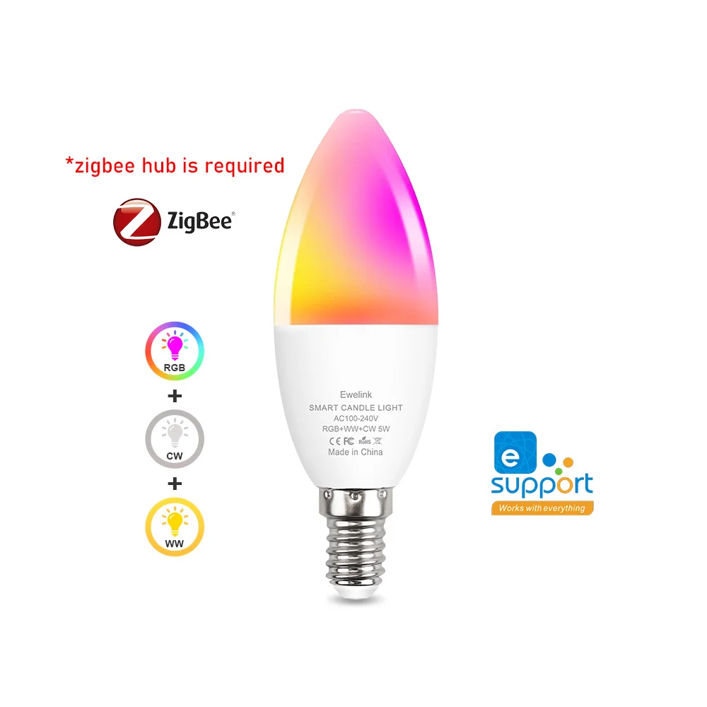 Ewelink E14 Smart Wifi LED-Glühbirne Zigbee RGBCW Kerzenlampe funktioniert mit Alexa Amazon Google Home Yandex Alice Smartthings