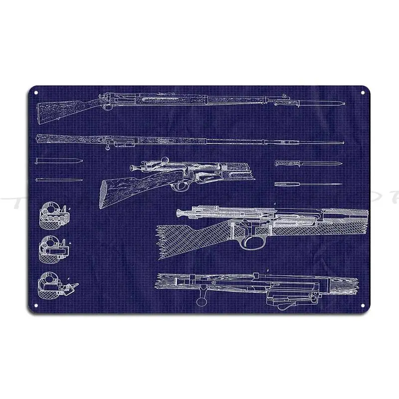 Vintage Rifle Blueprint Classic Rifle Revolver  Metal Plaque Poster Mural Cinema Pub Mural Create personalized  Tin Sign Poster