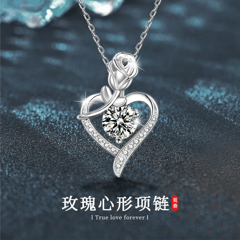 

Премиальное колье-подвеска в форме сердца из серебра 925 пробы, женское колье на ключицу, подвеска с мозамбикским бриллиантом.