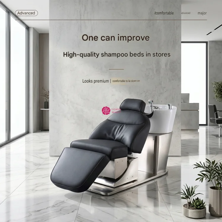 Yicheng Electric Lift Shampoo Bed Semi-reclining Rotating Hair Washing Chair, Professional Salon Hair Rinse Bed for Barbershop