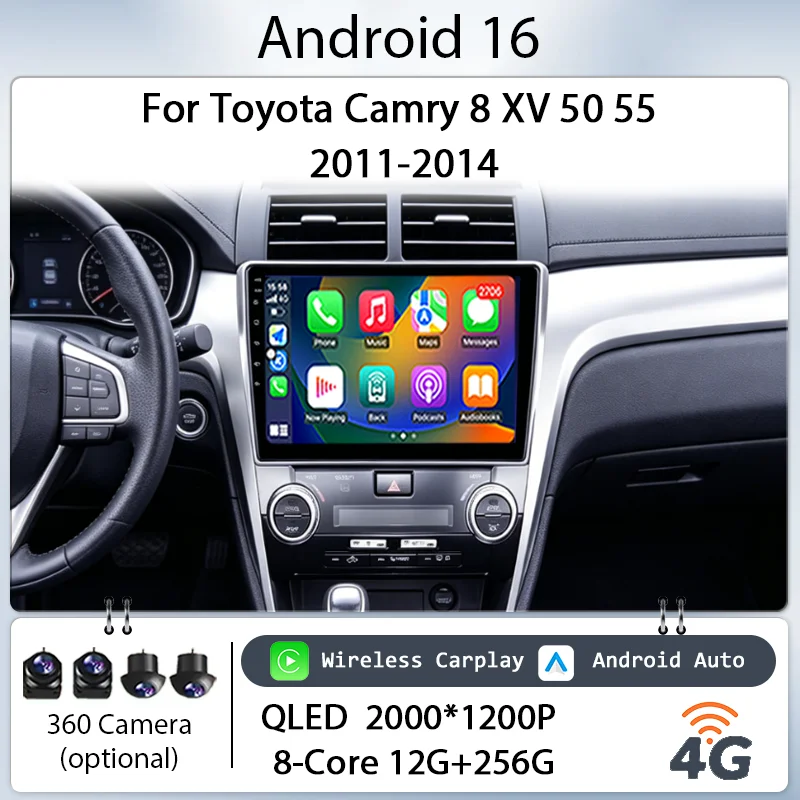 Android 16 Wireless CarPlay for Toyota Camry 8 XV 50 55 2011-2014 Car Stereo 10