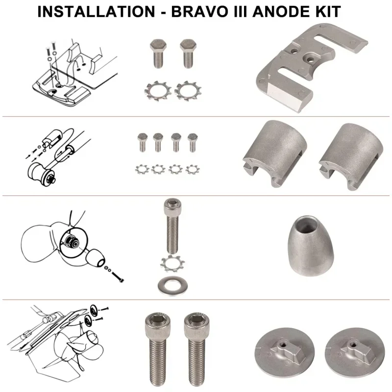 Complete Aluminum Anode Kit For 2004+ Mercruiser Bravo 3 III Drives Sterndrives Replace for CMBRAVO3KITA, 888761Q02, 888761Q04