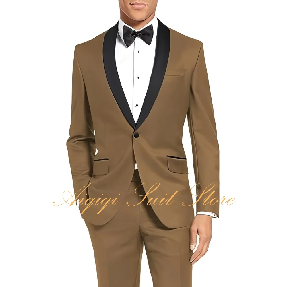 Ternos masculinos de 2 peças, slim fit, smoking, casamento, baile, jantar, um botão, xale, lapela, calças, ternos masculinos