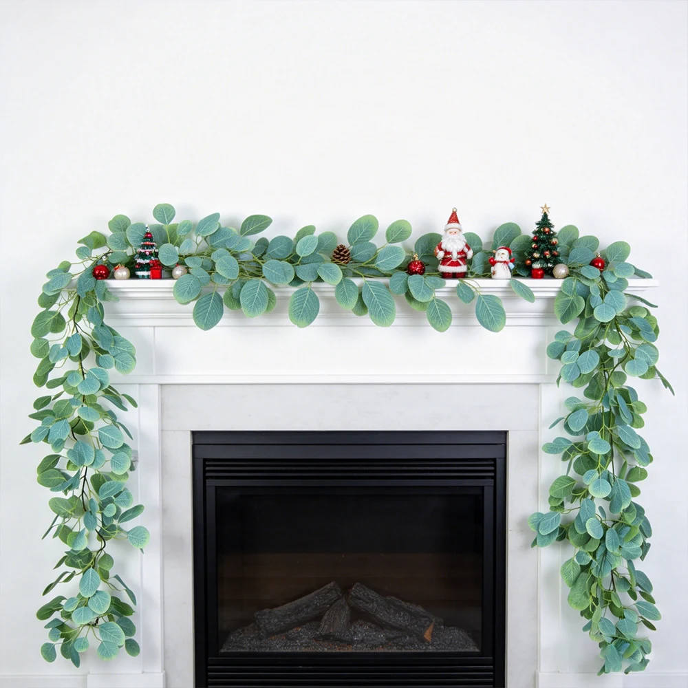 175cm Artificial Apple Leaf Fake Eucalyptus Garland Faux Hanging Plant Vine Silk Green Ivy Creeper For Home Wedding Party Decor