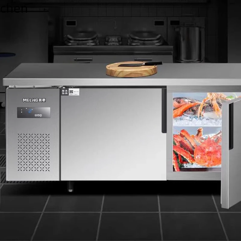 Commercial Stainless Steel Refrigerated Workbench Freezer All-copper Tube Fresh-Keeping Console Freezer for Kitchen Restaurant