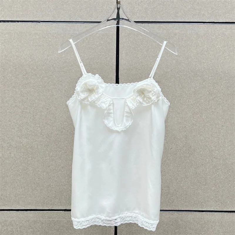 

Women's vest New lace patchwork sleeveless top for summer 2026 3D floral decorative suspender women's corset tank top crop top