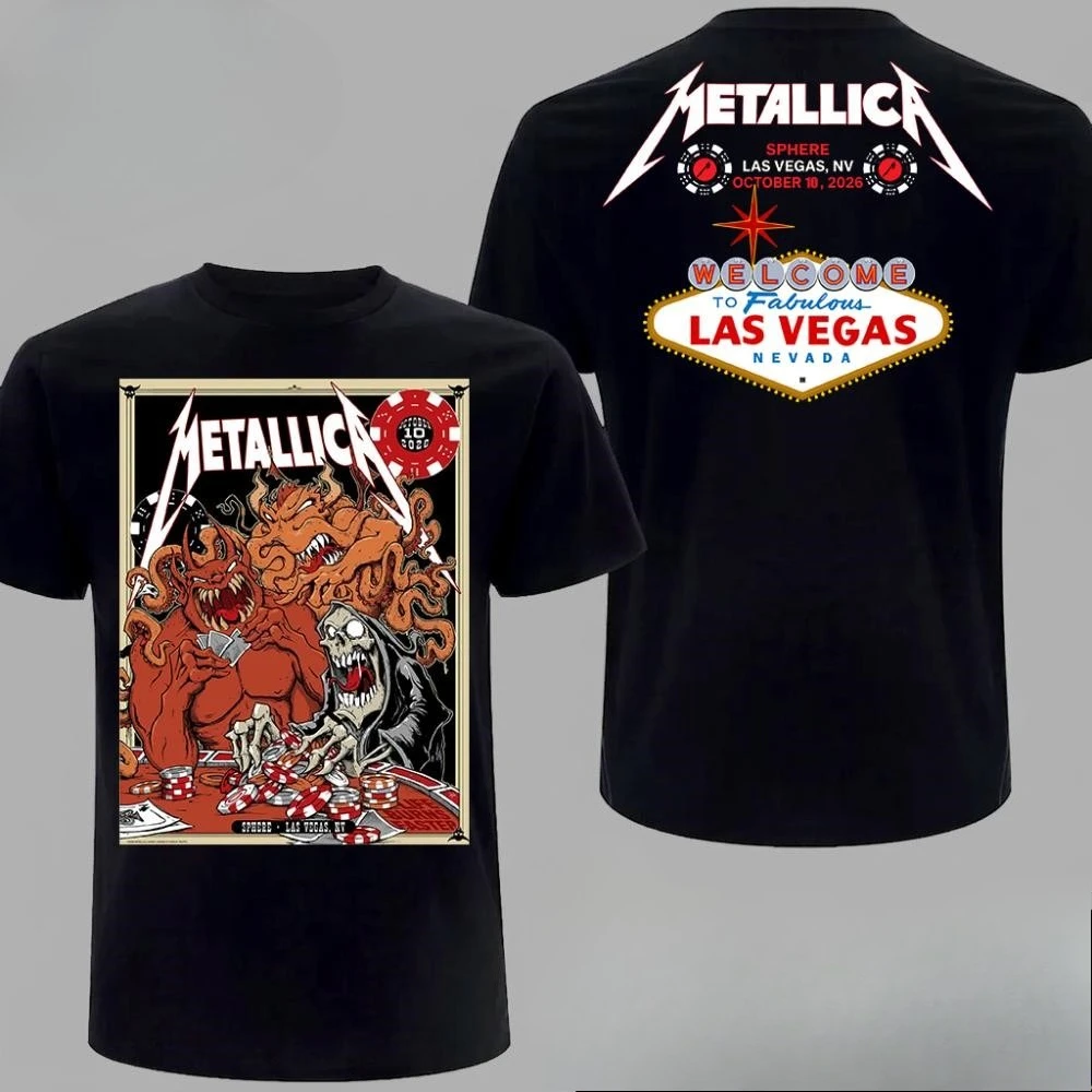 Metallica 2026 Las Vegas Sphere Tour Tshirt Life Burns Faster Octopus Devil Poker Casino Double Sided Print Unisex Rock Heavy