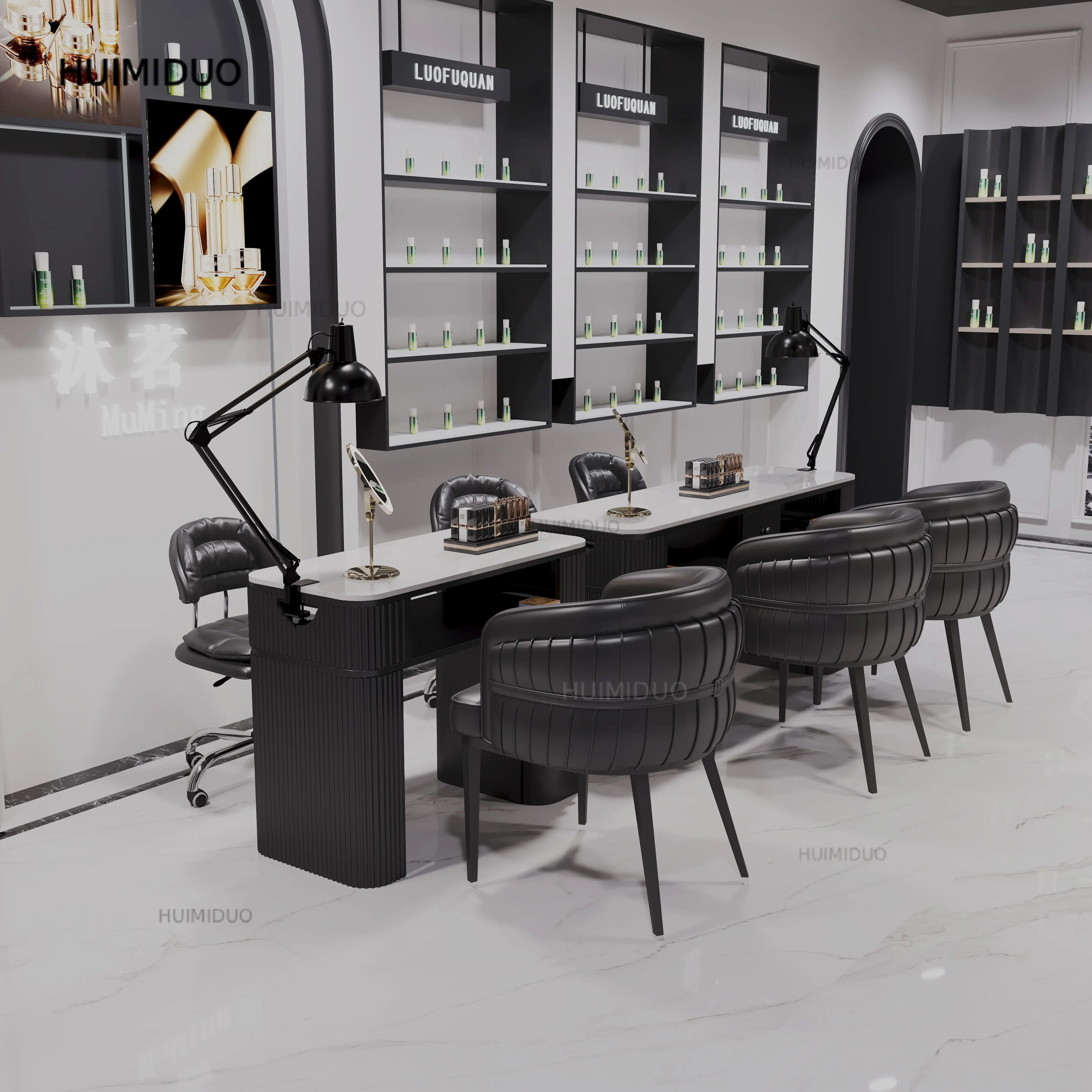 2026 new marble surface manicure table and chair set black fashion Internet celebrity high sense with bottom cabinet manicure