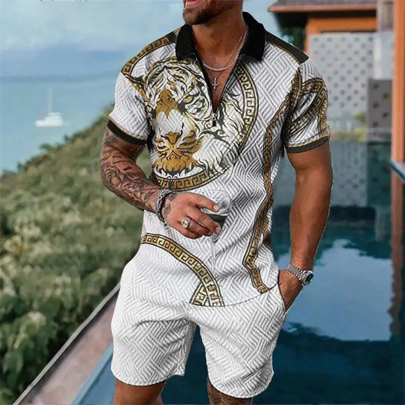 Summer Fashion Sportswear Men Clothing Polo Shirts For Men Short Sleeve Polo Shirt Shorts Suit Zipper Polo Shirt Two Piece Set