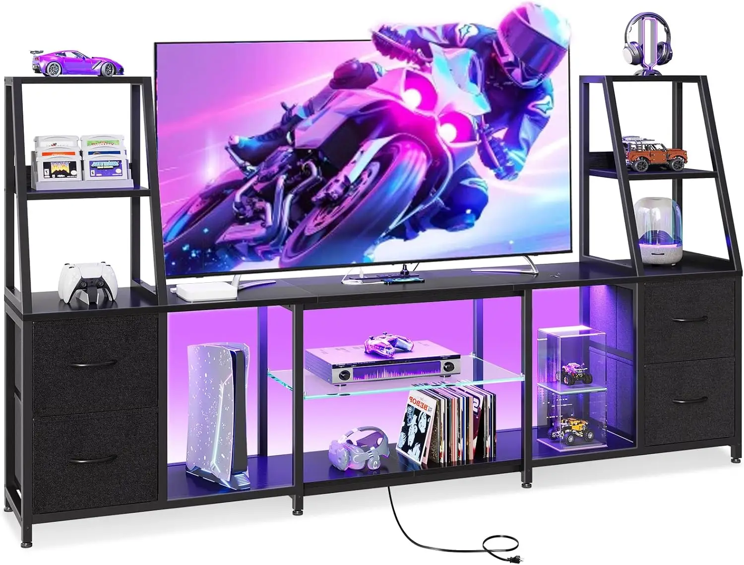 

LED TV Stand for 50 65 Inch TVs with Power Outlets RGB Lights Gaming Entertainment Center with 4 Drawers Storage
