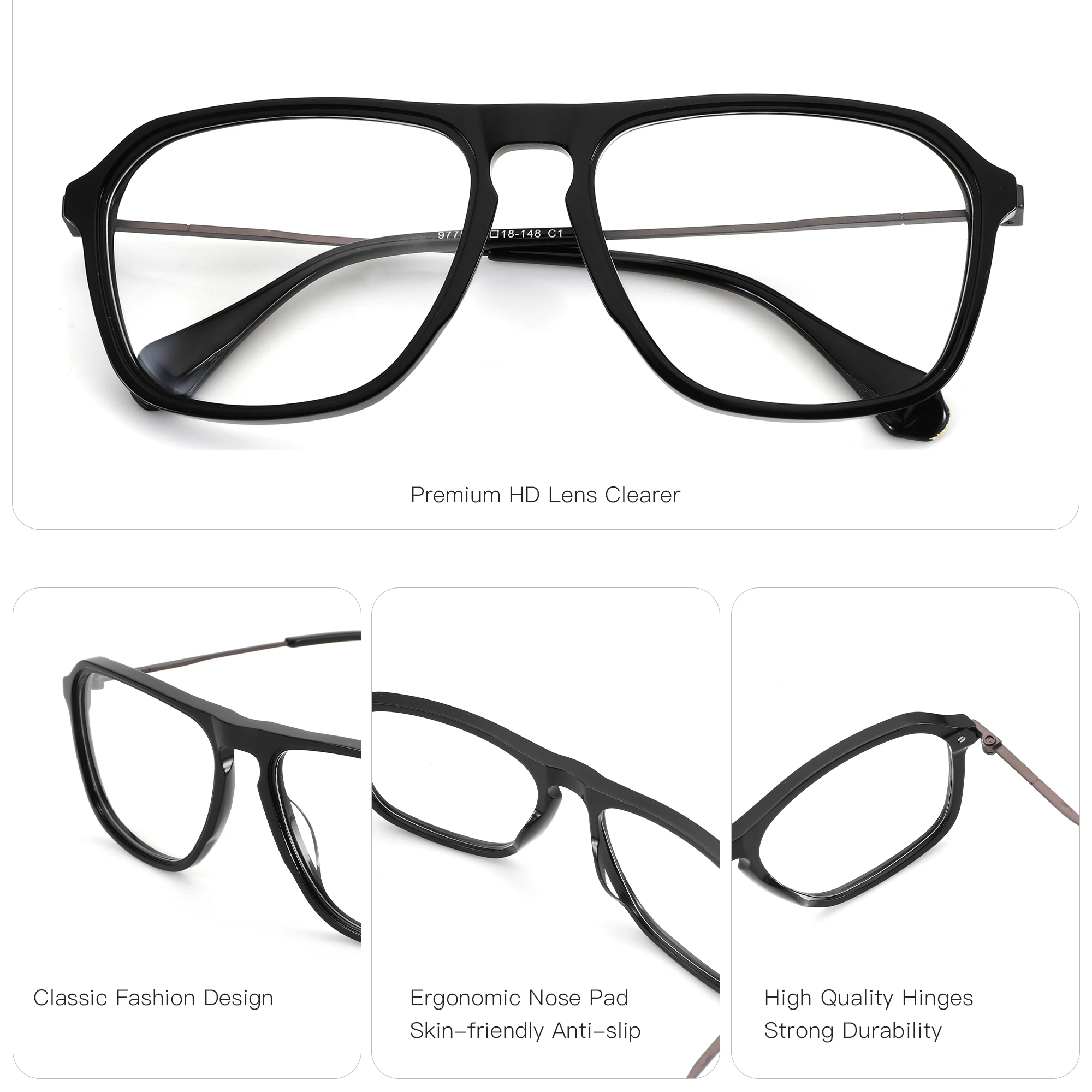 BLUEMOKY XXL Size Acetate&Metal Prescription Glasses Aviator Optical Lenses With Recipe Man Myopia Eyeglasses Men - Image 6