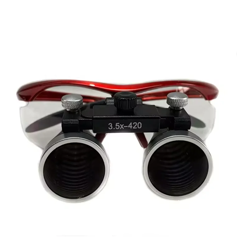 

Magnifying Red Frame Normal Package 2.5x 3.5x Surgical D ental Loupes With Led Headlight D ental Magnifying Glasses