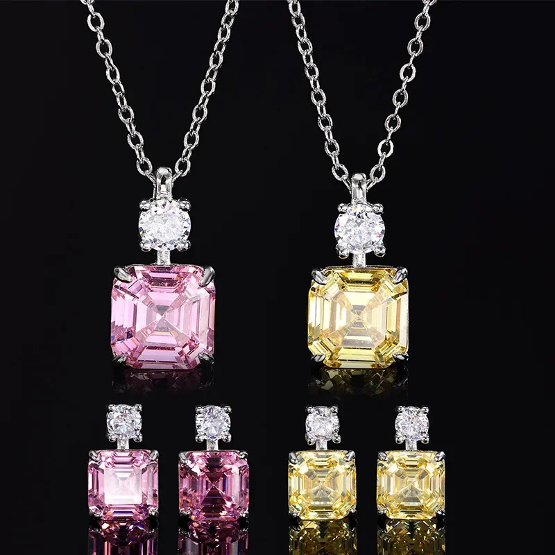 New High-end Jewelry Gem Pagoda Cut Princess Yellow Diamond Pink Diamond Set 10*10-8*8 Jewelry Accessories