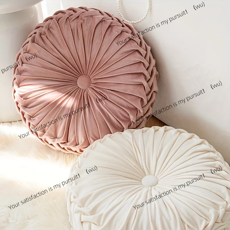 1 piece pumpkin-shaped pillow, pure color velvet pillow, suitable for living room, circular shape, indoor window cushion