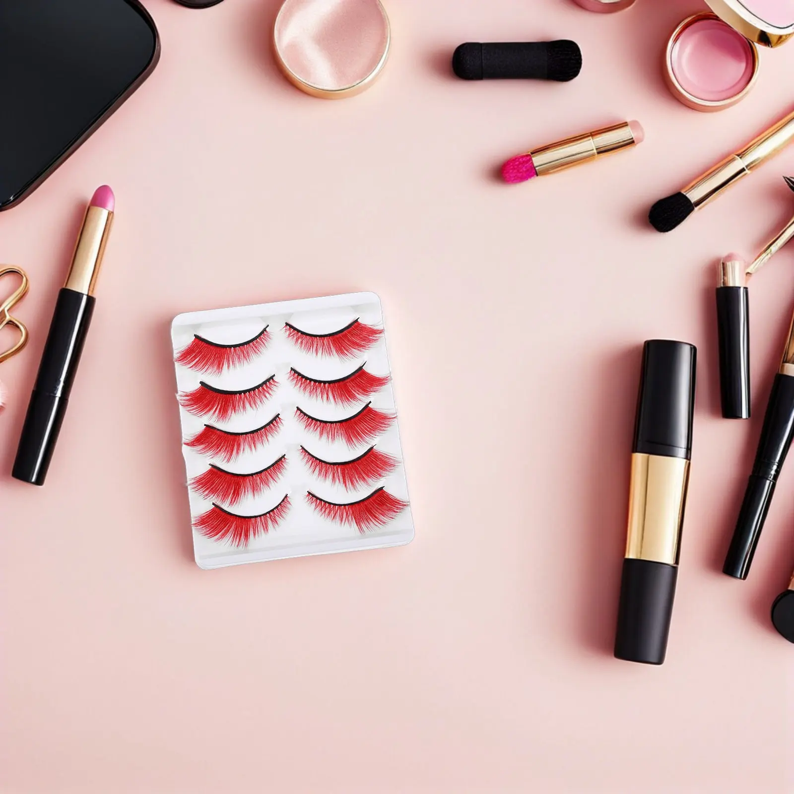 5 Paar farbige Manga-Kunstwimpern, kurze, flauschige synthetische falsche Wimpern für Party, Cosplay-Look, Make-up-Zubehör