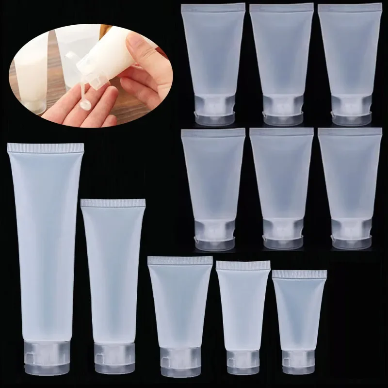 

10Pcs 15ml-100ml Frosted Cosmetic Soft Tubes Bottles w/ Flip Lids Matte Clear Plastic Sample Containers For Hand Cream Lotions