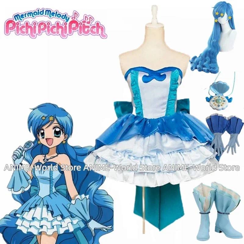 《Custom size》Anime Mermaid Melody Pichi Pichi Hanon Hosh Princess Dress Cosplay Costume With Gloves Prop necklace Suit Wig Shoes