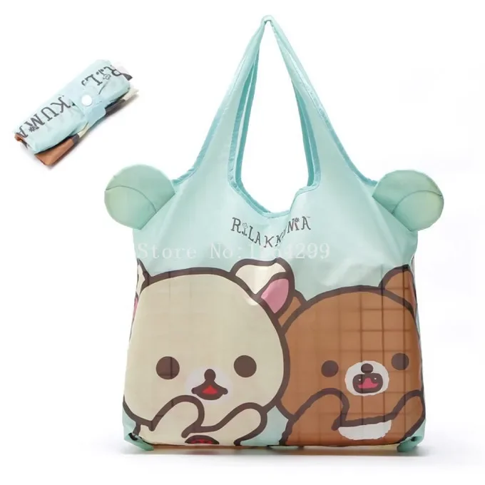 Cute Cartoon Rilakkuma Bear Ears Big Foldable Reusable Shopping Bags Folding Eco Shopper Bag Large Grocery Tote Bag Handbag