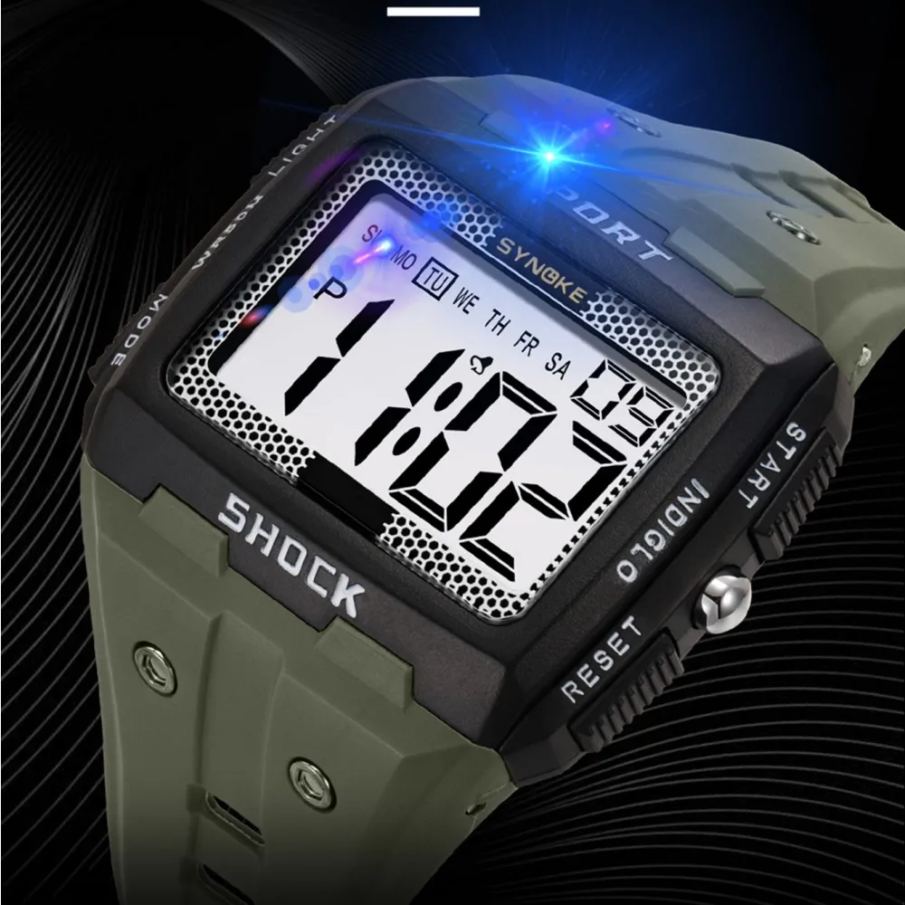 Digital Watch Men Mountaineering Waterproof Shock Resist Large Screen Outdoor Running Student Fashion Sport Watch SYNOKE