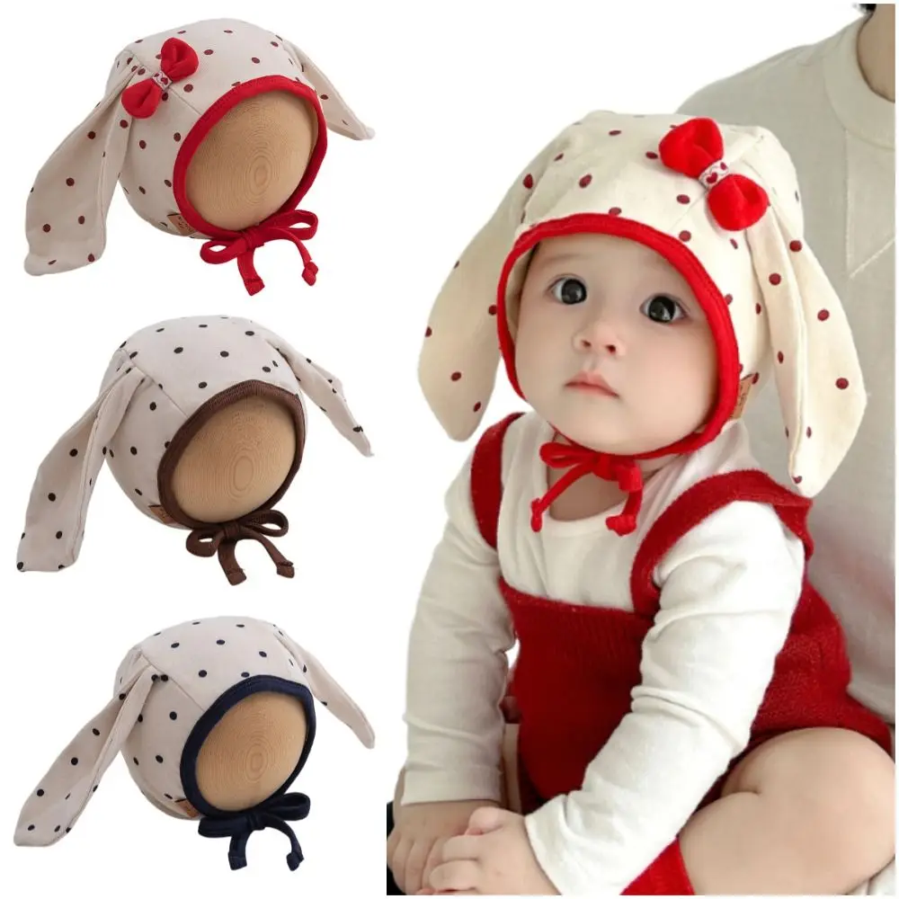 

INS Cute Baby Ear Protection Hats Long Ear Soft Newborn Beanie Hat Breathable with Tie Strap Warm Kids Hats Children