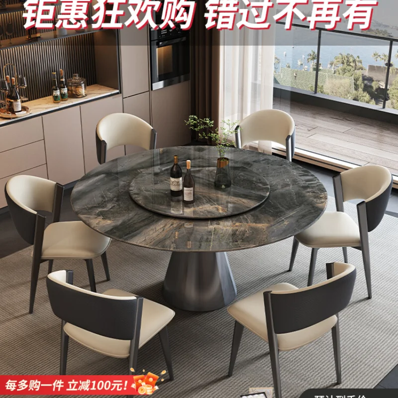 Light luxury Italian natural supercrystalline stone dining table Luxury stone marble round table High-end villa simple