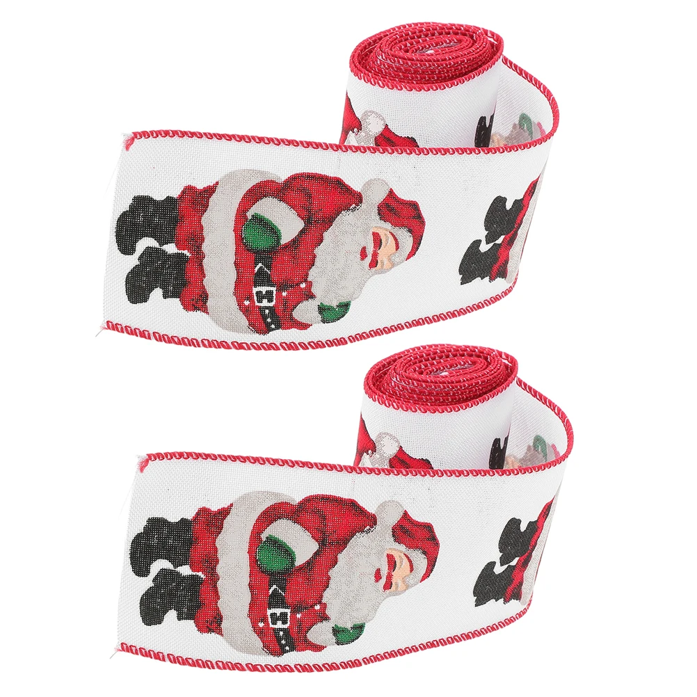 

2pcs Christmas Ribbon 6.3Cm Santa Claus Pattern Cloth Fabric For Wreaths Bows Garland Crafts Decorations Assorted Colors Durable