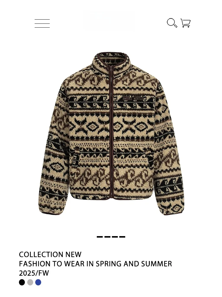 

American Retro Fce Jaet Detachable Sve Le Pattern Fair Isle Winter Coat Women's Loose Fit Warmth Outerwear Coat