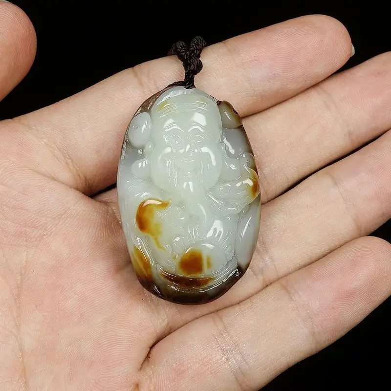 Natural Chinese Hetian Jade Seed Material Hand-carved Fortune Pendant Fashion Jewelry Men's and Women's Necklace Popular Gifts