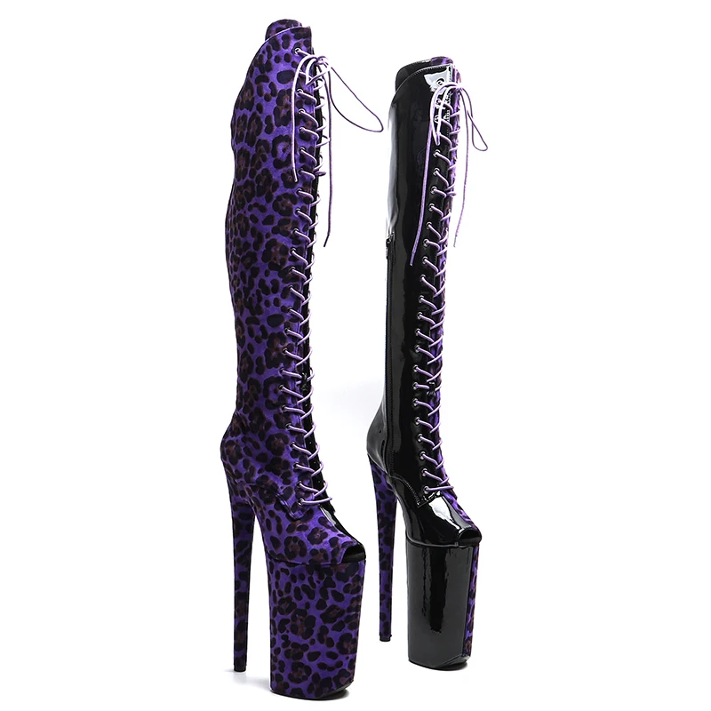 Leecabe  26CM/10inches Leopard with patent PU  Upper  sexy exotic High Heel platform party shoes stripper heel Pole Dance boot