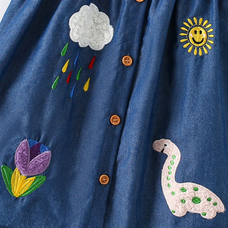 Little maven 2024 Summer Baby Girls Embroidery Dinosaurs Dress Children\'s Clothing Denim Skirt Vestidos for Kids Clothes