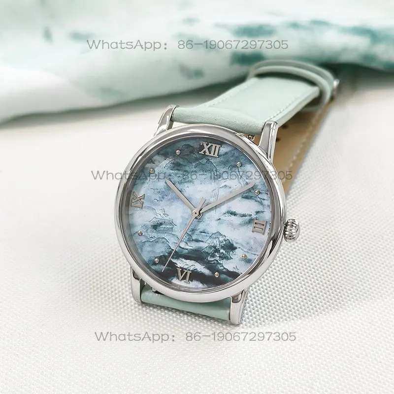 Forbidden City Chinese Style Watch, Mint Green Landscape Thousand Miles Jiangshan Dial, Customized Birthday Gift for Men Women