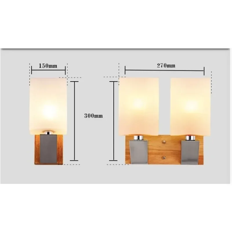 Glass+Oka wood bedside lamp wall lights aisle  lighting living room  e14 bulb Lamparas Pared 1 head/ 2heads