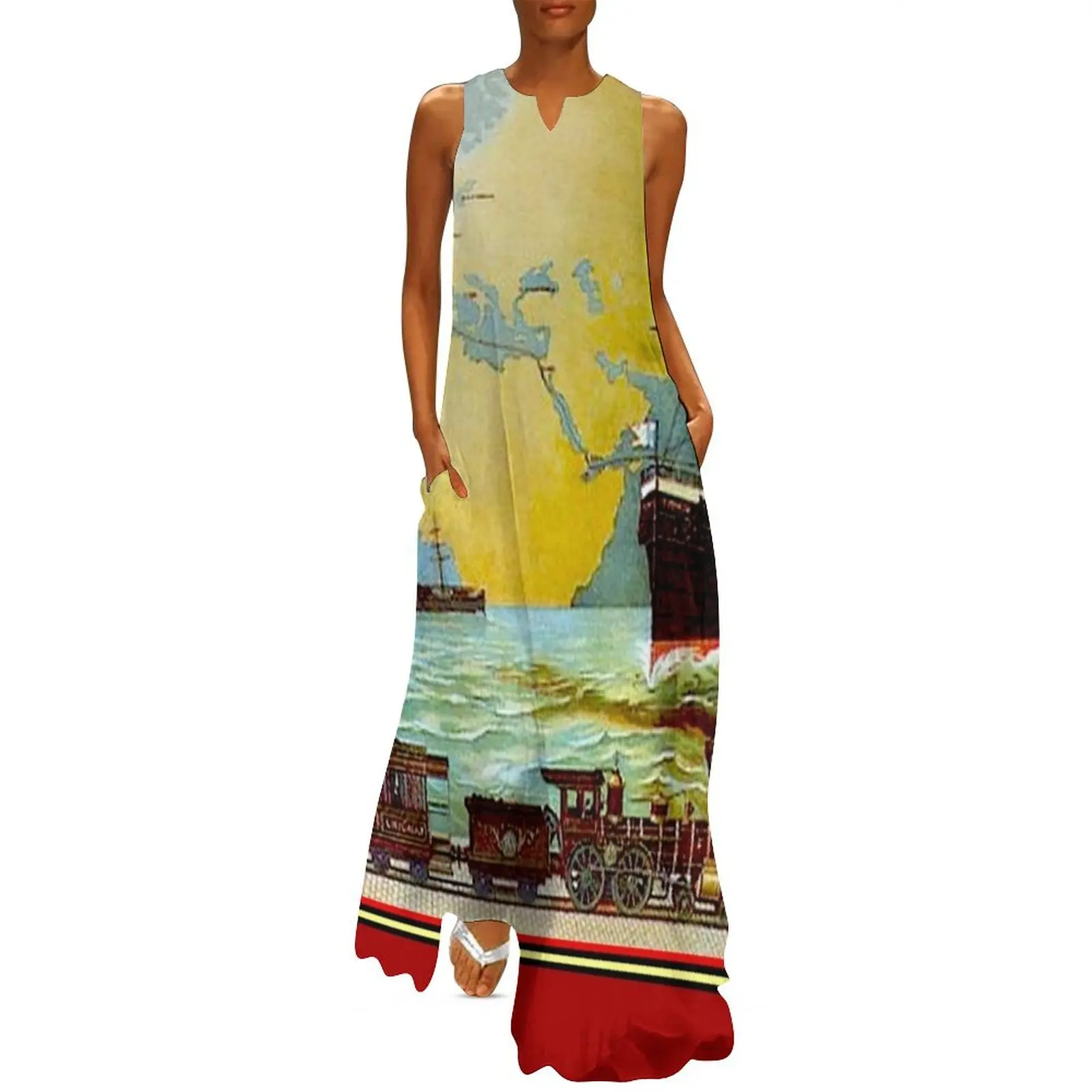 Around The World in 80 Days; Vintage Jules Verne Print Long Dress dresses summer luxury women's party dress evening prom