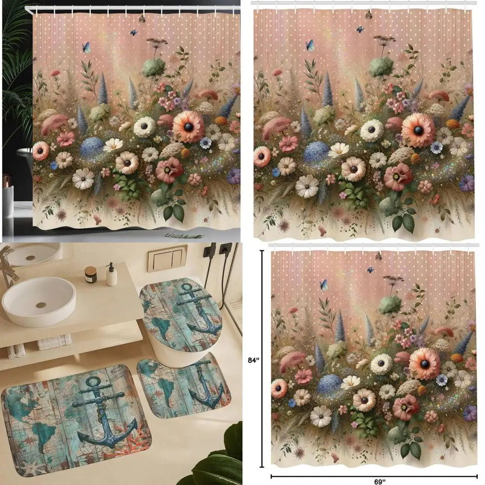 

elegant botanical shower curtain: vintage-inspired wildflower eucalyptus design for bohemian bathroom decor