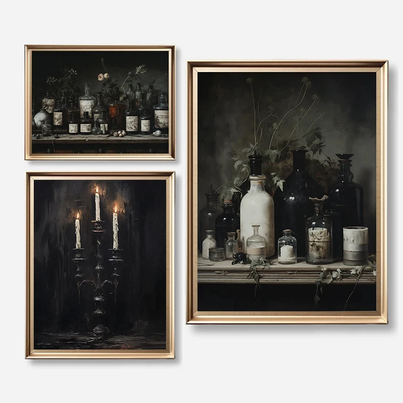 Vintage Witch Candelabra Candle Dark Apothecary Potion Halloween Posters Prints Canvas Printing Wall Art Picture for Home 