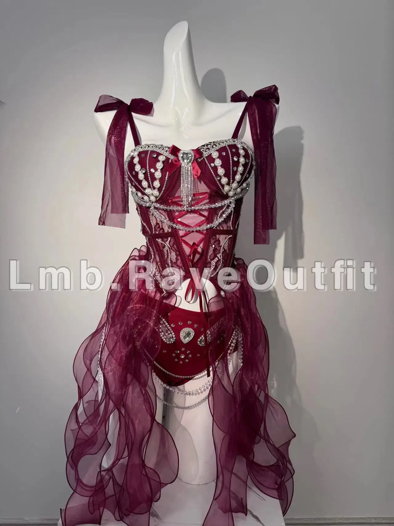 

Luxury Sexy Strappy Sparkling Diamond Pearl Bikini Dress Female Singer Stage Rave Party Show Outfits Bar Nightclub Club Costume